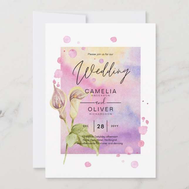 Invitación LeahG Pink Calla Lily Floral Wedding Invite allin1 (Anverso)