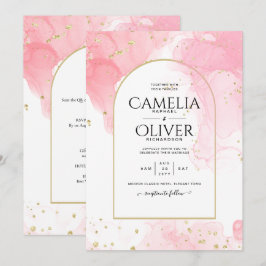 Invitación LeahG PINK GOLD INK Resumen de boda