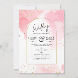 Invitación LeahG PINK GOLD INK Resumen de boda