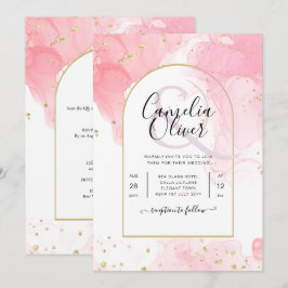Invitación LeahG PINK GOLD INK Resumen de boda