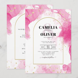 Invitación LeahG PINK GOLD INK Resumen de boda