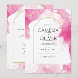 Invitación LeahG PINK GOLD INK Resumen de boda