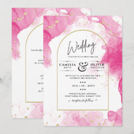 Invitación LeahG PINK GOLD INK Resumen de boda