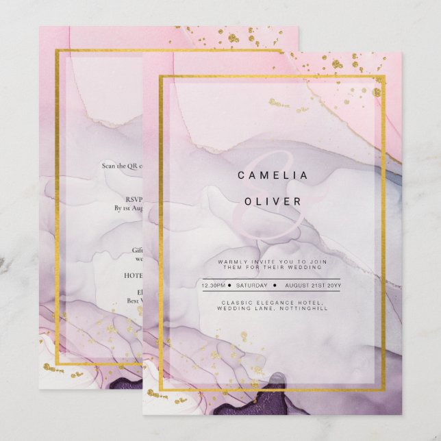 Invitación LeahG Pink Purple Lavender Gold TINK Wedding INVIT (Anverso / Reverso)