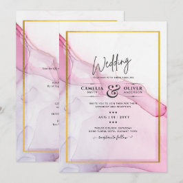 Invitación LeahG PINK Púrpura Tinta Resumen Boda INVITE