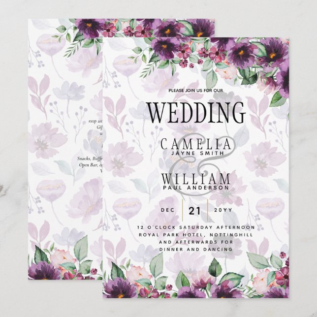 Invitación LeahG Plum Purple Berry Boda Floral Caer Invierno (Anverso / Reverso)
