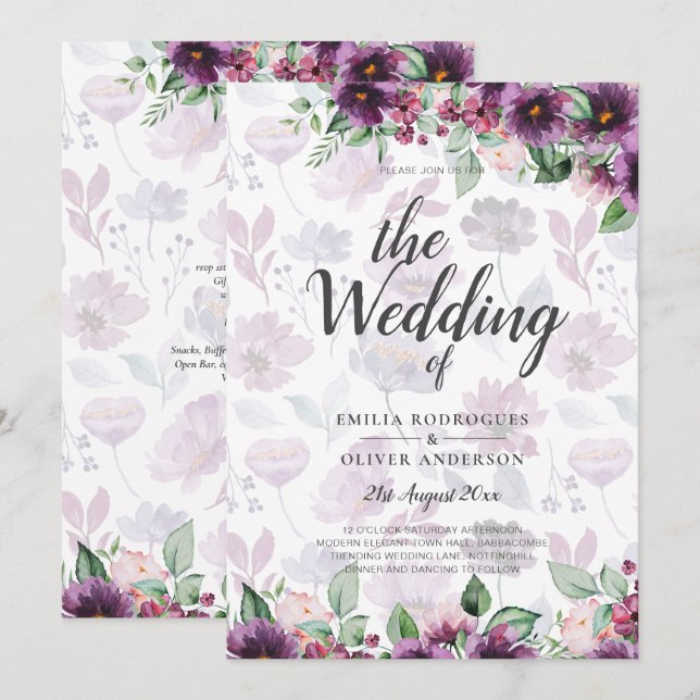 Invitación LeahG Plum Purple Berry Boda Floral Caer Invierno (Anverso / Reverso)