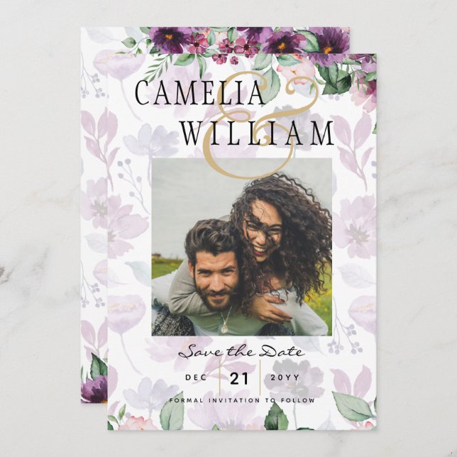 Invitación LeahG Plum Purple Berry Boda Floral Caer Invierno (Anverso / Reverso)