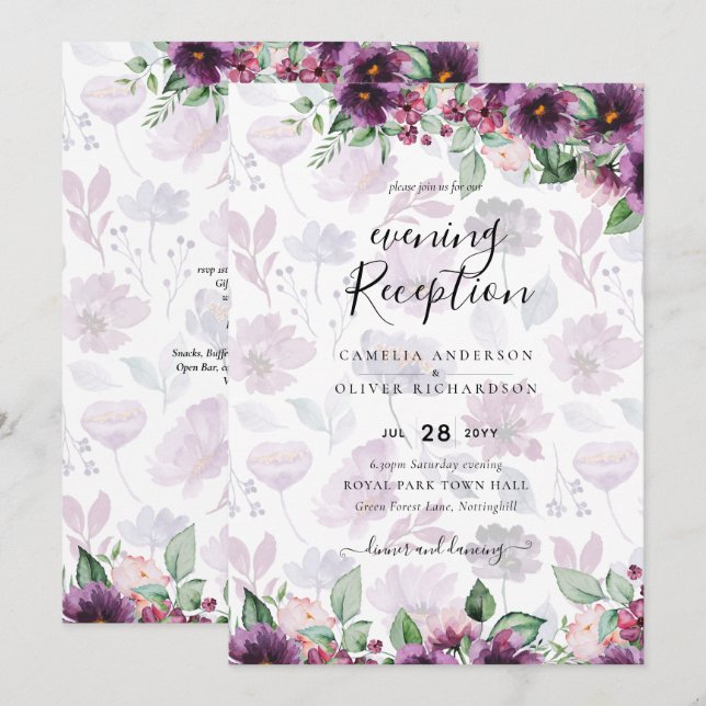 Invitación LeahG Plum Purple Berry Boda Floral Caer Invierno (Anverso / Reverso)