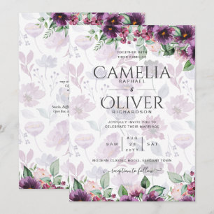 Invitación LeahG Plum Purple Berry Boda Floral Caer Invierno