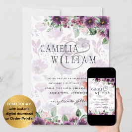 Invitación LeahG Plum Purple Berry Boda Floral Caer Invierno