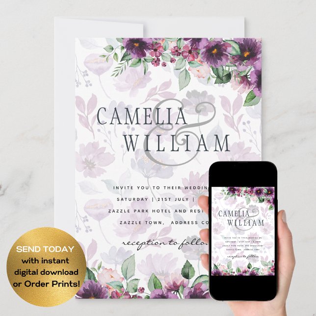 Invitación LeahG Plum Purple Berry Boda Floral Caer Invierno (Subido por el creador)