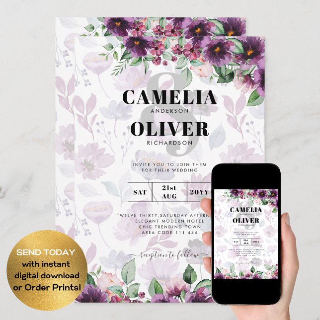 Invitación LeahG Plum Purple Berry Boda Floral Caer Invierno (Subido por el creador)