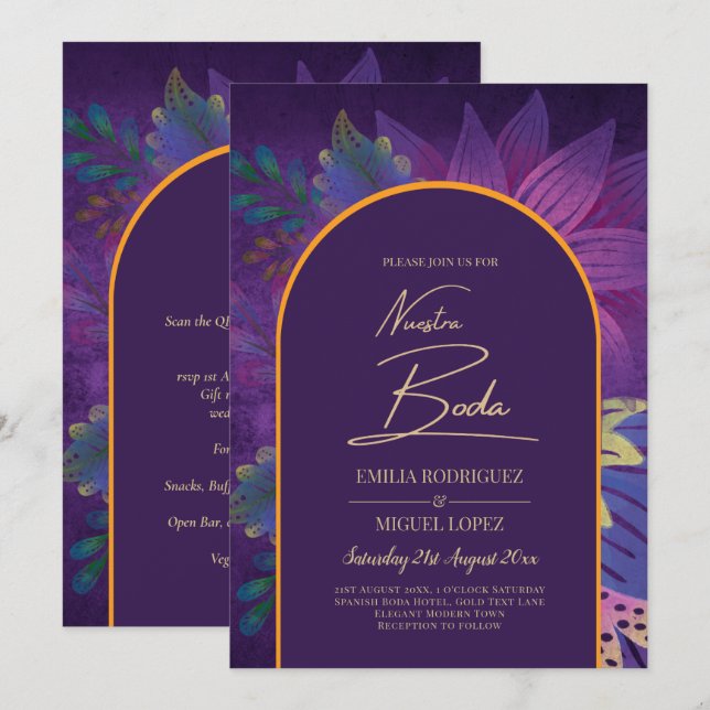 Invitación LeahG Plum Purple Gold JEWEL TONES Wedding INVITE (Anverso / Reverso)
