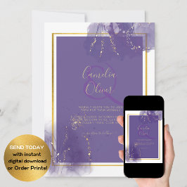 Invitación LeahG PURPLE GOLD Boda Lavender ALCOHOL INK