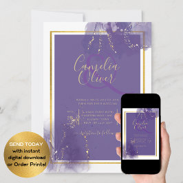 Invitación LeahG PURPLE GOLD Boda Lavender ALCOHOL INK