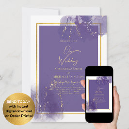 Invitación LeahG PURPLE GOLD Boda Lavender ALCOHOL INK