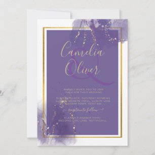 Invitación LeahG PURPLE GOLD Boda Lavender ALCOHOL INK