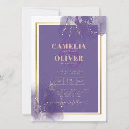 Invitación LeahG PURPLE GOLD Boda Lavender ALCOHOL INK
