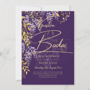 Invitación LeahG Purple Gold WISTERIA Floral Wedding INVITE