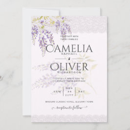 Invitación LeahG Purple WISTERIA Lace Floral Wedding INVITE