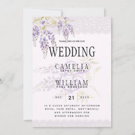 Invitación LeahG Purple WISTERIA Lace Floral Wedding INVITE
