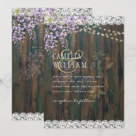 Invitación LeahG Purple WISTERIA Rustic Lace Boda