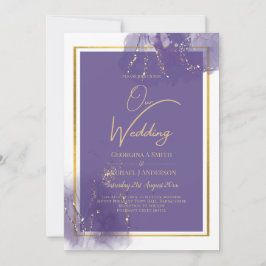 Invitación LeahG PÚRPURA DORADO Boda Lavanda TINTA DE ALCOHOL