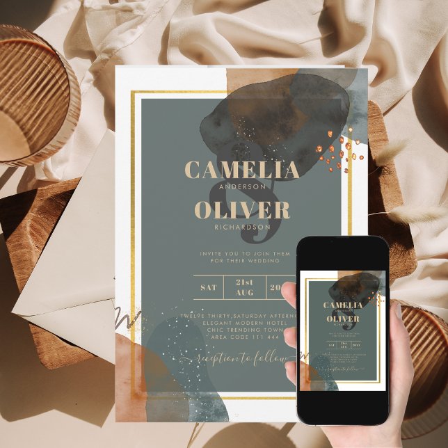 Invitación Leahg Resumen moderno TONOS VERDE AZULADOS DE TIER (Subido por el creador)