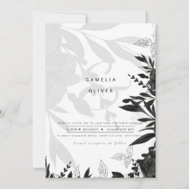 Invitación LeahG Rosas blancos negros Boda de presupuesto INV