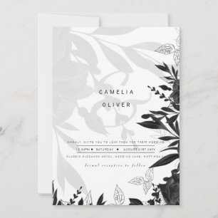 Invitación LeahG Rosas blancos negros Boda de presupuesto INV