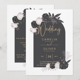 Invitación LeahG Roses rosados grises boda de invierno otoño 