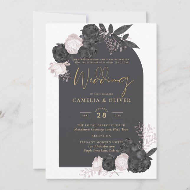 Invitación LeahG Roses rosados grises boda de invierno otoño  (Anverso)
