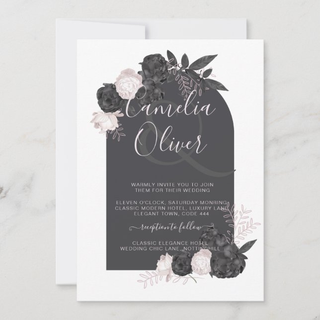 Invitación LeahG Roses rosados grises boda de invierno otoño  (Anverso)