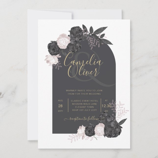 Invitación LeahG Roses rosados grises boda de invierno otoño  (Anverso)