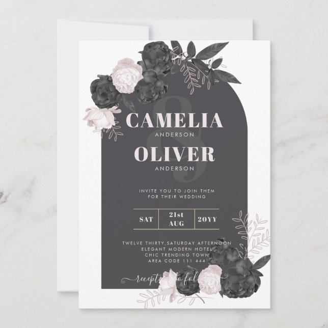 Invitación LeahG Roses rosados grises boda de invierno otoño  (Anverso)