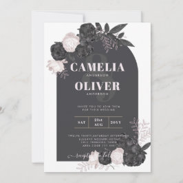 Invitación LeahG Roses rosados grises boda de invierno otoño