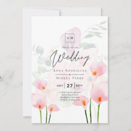 Invitación LeahG Rubor Pink Calla Lily Wedding Invita a la fl