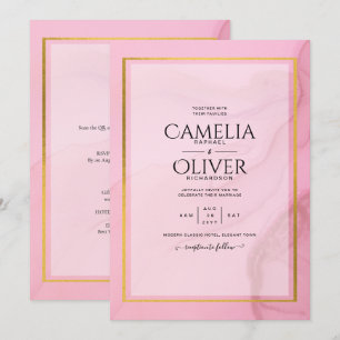 Invitación LeahG Rubor Pink Gold INK Ombre Wedding INVITE