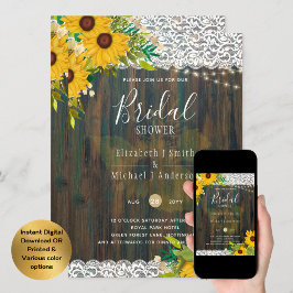 Invitación LeahG Rustic Sunflowers Lace Light Bridal Shower