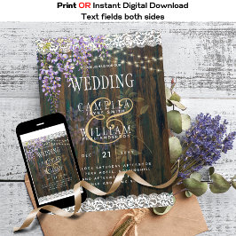 Invitación LeahG Rustic WISTERIA Lace Floral Wedding INVITE