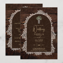 LeahG Rústico Lace Gypsophila Wood Wedding INVITE