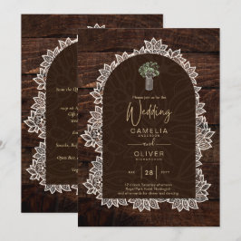 Invitación LeahG Rústico Lace Gypsophila Wood Wedding INVITE