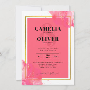 Invitación LeahG Salmón ROSA ORO BODA Tinta Alcoholica