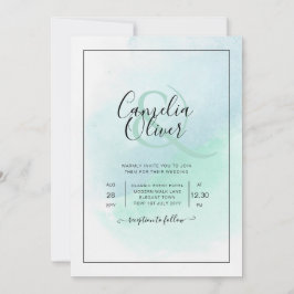 Invitación LeahG Sea Glass Turquoise Verde azulado Blue Weddi