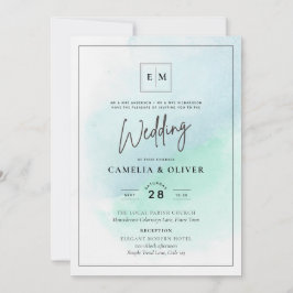 Invitación LeahG Sea Glass Turquoise Verde azulado Blue Weddi