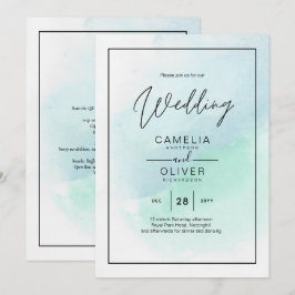 Invitación LeahG Sea Glass Turquoise Verde azulado Blue Weddi