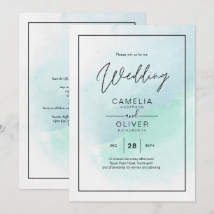 Invitación LeahG Sea Glass Turquoise Verde azulado Blue Weddi