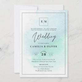 Invitación LeahG Sea Glass Turquoise Verde azulado Blue Weddi
