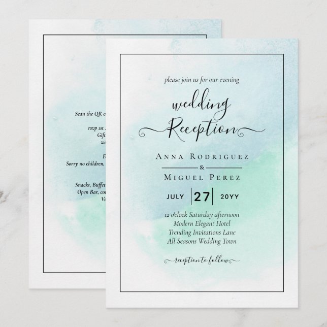 Invitación LeahG Sea Glass Turquoise Verde azulado Blue Weddi (Anverso / Reverso)